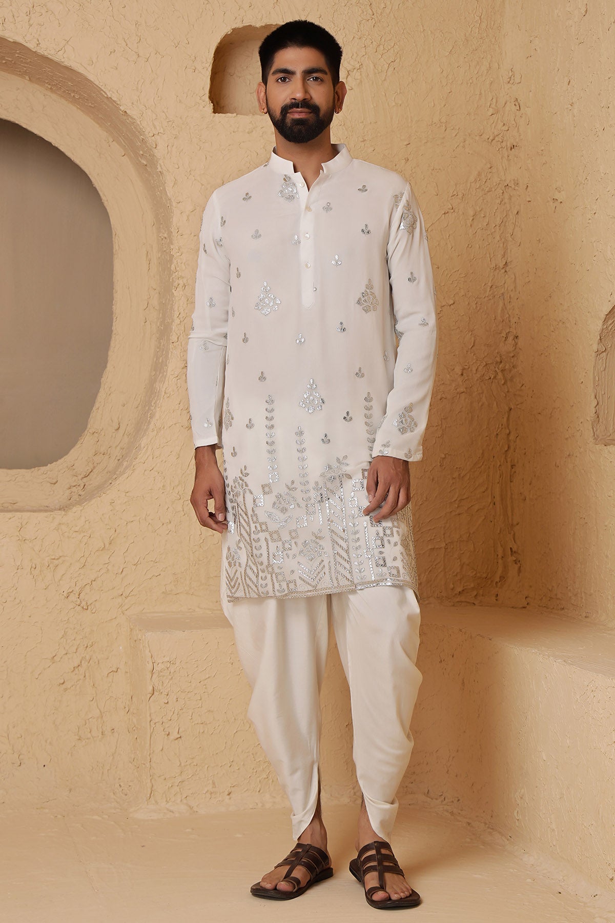 Buy Ivory Emboirdered Kurta & Pants for Men by Designer Harshita Dhanawat available online at ScrollnShops